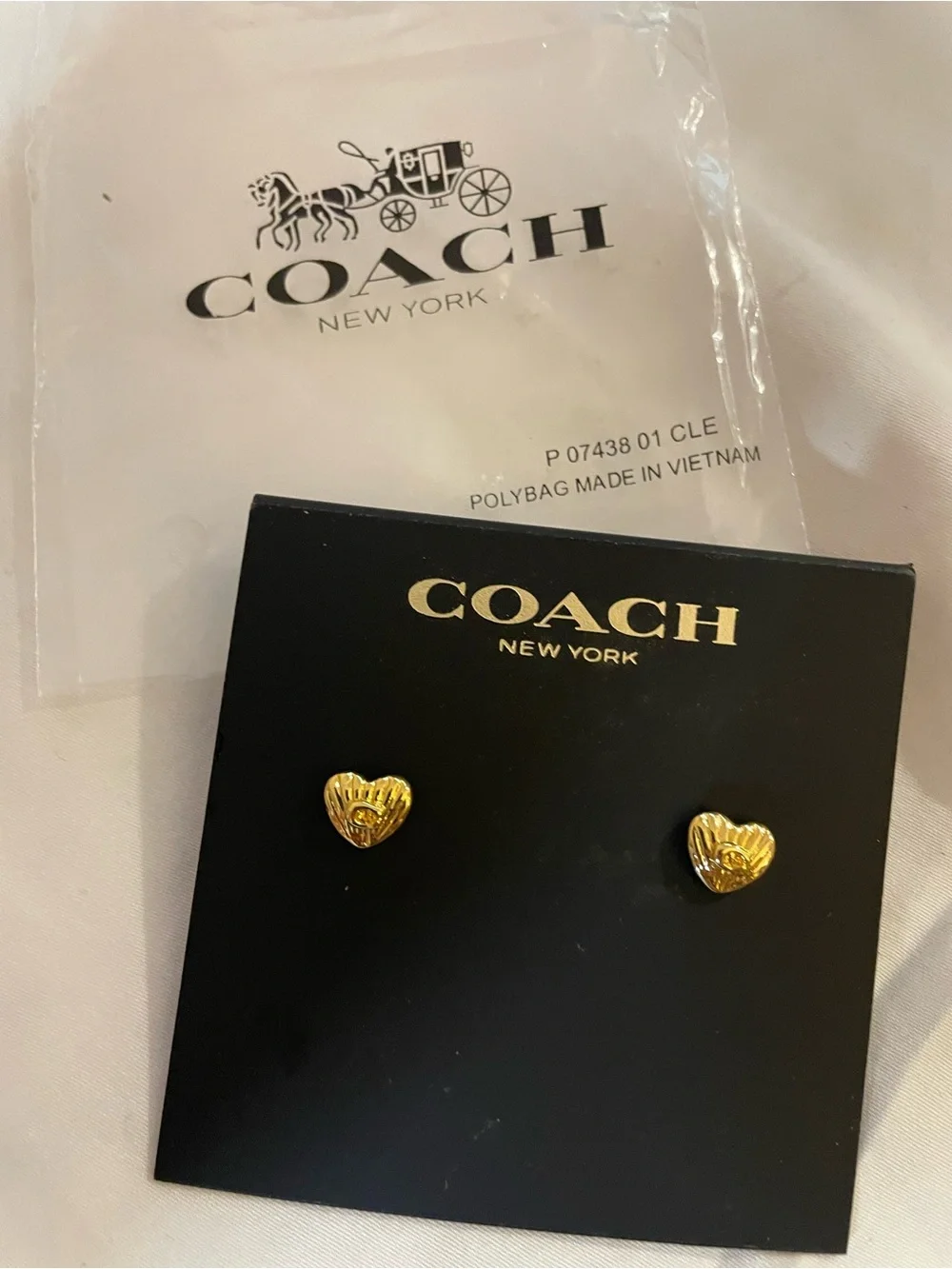 COACH Gold Heart Logo Stud Earrings - Picture 9 of 13